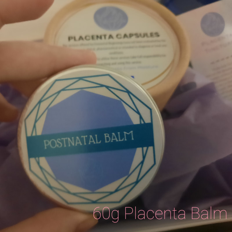 60g tin of organic placenta infused postnatal balm.  Made in Adelaide by Kelly at Elemental Beginnings